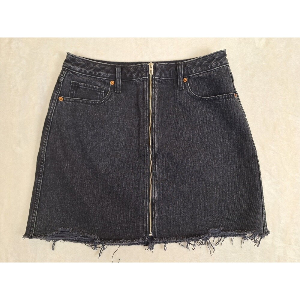 Abercrombie Womens 10 Zoe Vtg A-Line Denim Skirt Black Y2K Grunge Raw Hem Zip